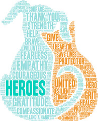 Heroes Word Cloud on a white background. 