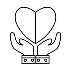 Heart over hands line style icon design of love passion and romantic theme Vector illustration