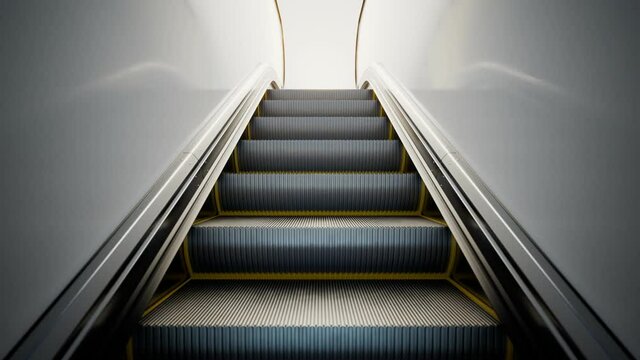 Modern escalator made of steel. Moving stairs. Passage. Way of transportation.