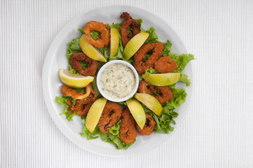 High angle view of crumb fried squid