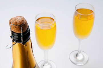 High angle view of a bottle of champagne