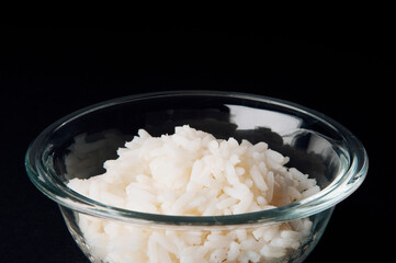 Close-up of a bowl of cooked white rice