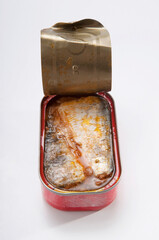 High angle view of a can of fish