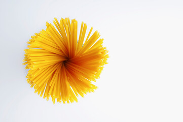 High angle view of uncooked spaghetti