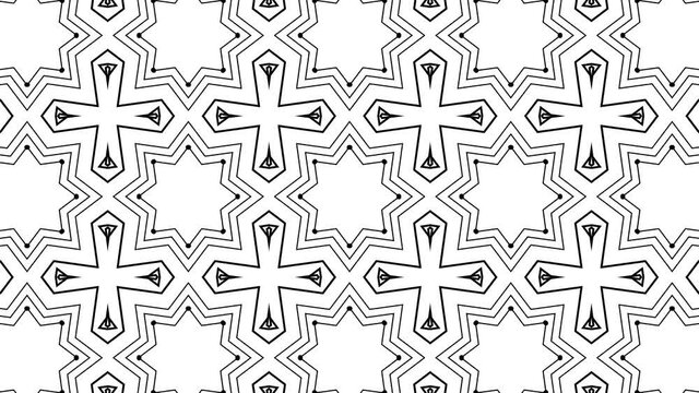 abstract black white animated kaleidoscope pattern. 3d render