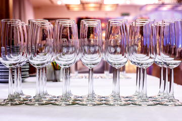 Empty glass glasses for sparkling wine