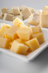 Cubes of assorted cheeses