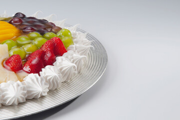 Close-up of a fruit flan on a plate