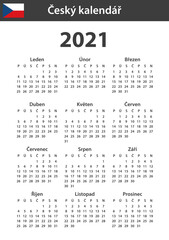 Czech Calendar for 2021. Scheduler, agenda or diary template. Week starts on Monday