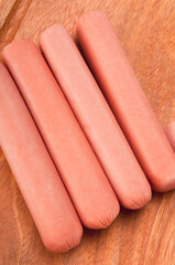 High angle view of sausages on a cutting board