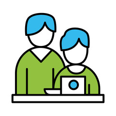 coworkers men with laptop line and colors style icon design, Coworking teamwork and strategy theme Vector illustration