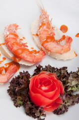 High angle view of shrimp starters