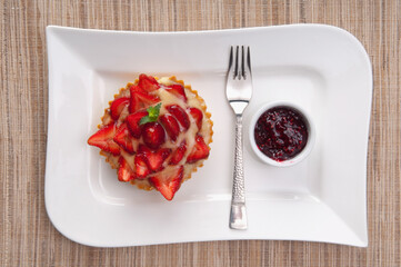 High angle view of a strawberry tart