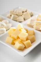 Cubes of assorted cheeses