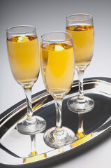 Close-up of three glasses of champagne