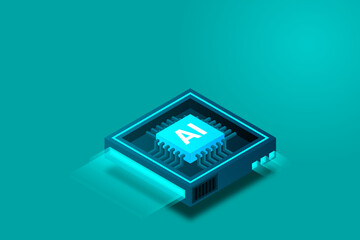 Artificial intelligence icon AI, chip brain, quantum computing, cpu, isometric cloud computing concept, data mining, isometric, neural network, machine programming, vector illustrator.