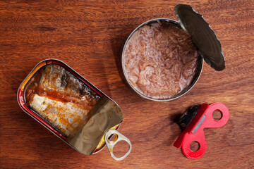 High angle view of canned fish
