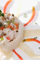 High angle view of a baked fish roll