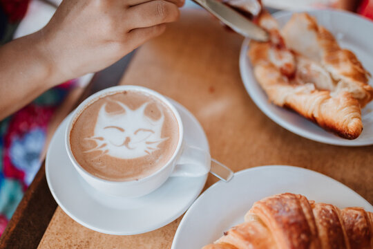 Cappuccino Coffee With the Image of a Cat