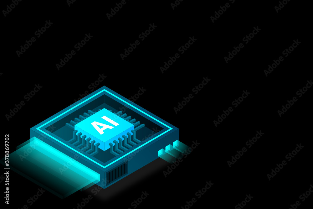 Poster artificial intelligence icon ai, chip brain, quantum computing, cpu, isometric cloud computing conce