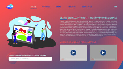 landing page design template with illustration relating to digital art