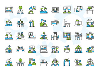 coworking line and colors style icons collection design, teamwork and strategy theme Vector illustration
