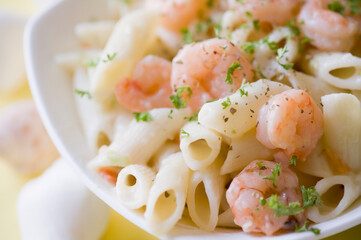 Close-up of a bowl of cooked pasta