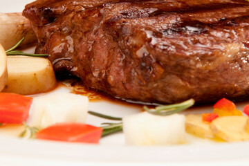 Close-up of steak with salad