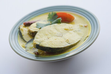 Close-up of fish curry in a bowl