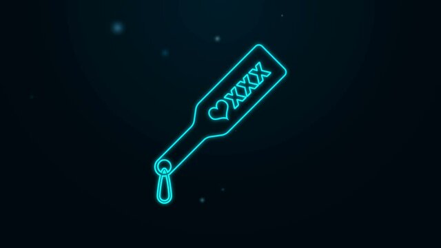 Glowing neon line Spanking paddle icon isolated on black background. Fetish accessory. Sex toy for adult. 4K Video motion graphic animation