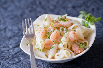 Close-up of a bowl of cooked pasta