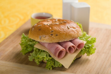 Close-up of a bacon bagel