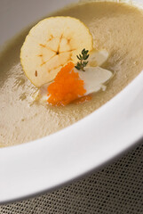 High angle view of a bowl of soup