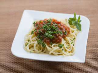 Close-up of spaghetti with meat