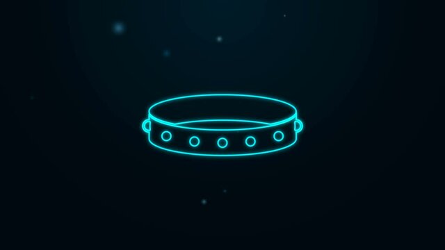 Glowing neon line Leather fetish collar with metal spikes on surface icon isolated on black background. Fetish accessory. Sex toy for men and woman. 4K Video motion graphic animation