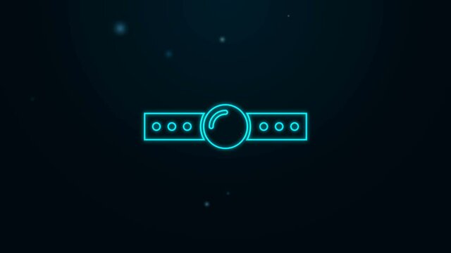 Glowing neon line Silicone ball gag with a leather belt icon isolated on black background. Fetish accessory. Sex toy for men and woman. 4K Video motion graphic animation