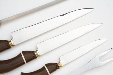 Naklejka premium wood and steel knife set 