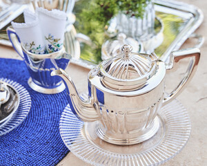 silver teapot table decoration
