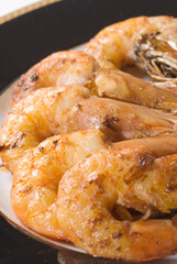 High angle view of prawns in a skillet