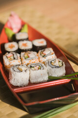 Close-up of various sushi in a plate