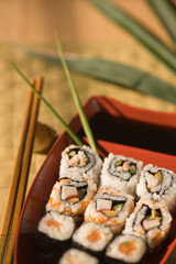 Close-up of various sushi in a plate