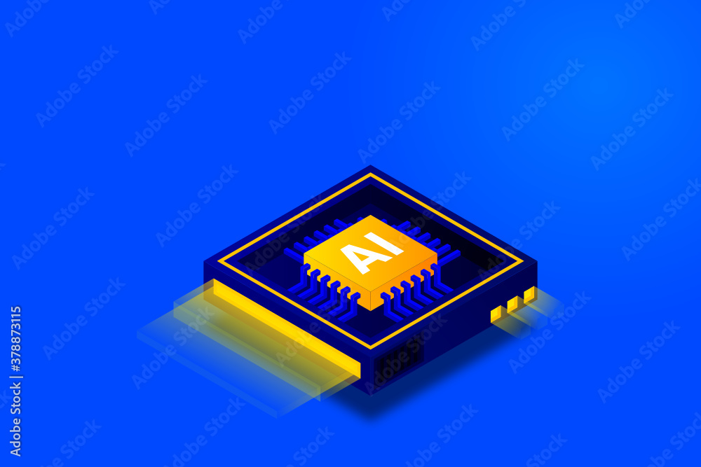 Poster artificial intelligence icon ai, chip brain, quantum computing, cpu, isometric cloud computing conce