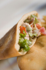 Close-up of stuffed pita sandwiches