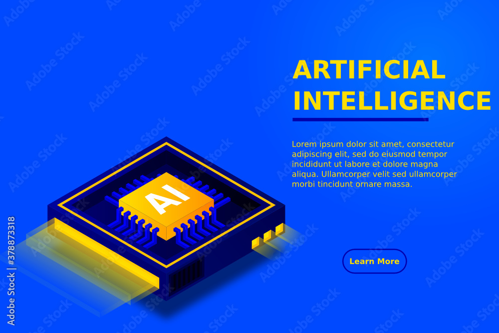 Poster artificial intelligence icon ai, chip brain, quantum computing, cpu, isometric cloud computing conce