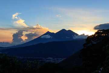 sunset over volcano in Guatemala