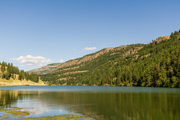 Okanagan lake view at summer time with blue sky british columbia canada