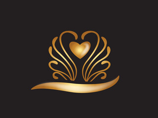 Logo gold lotus flower swan shape vector