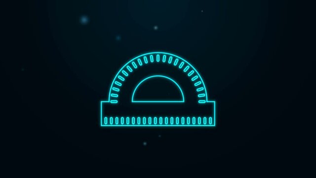 Glowing neon line Protractor grid for measuring degrees icon isolated on black background. Tilt angle meter. Measuring tool. Geometric symbol. 4K Video motion graphic animation