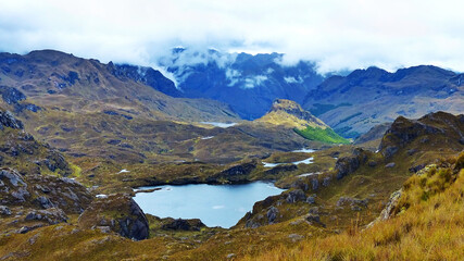 Naklejka na ściany i meble Cajas National Park, Andean Highlands, South America, Ecuador, Azuay province, to the west of Cuenca. View from the hiking trail close to Mirador Tres Cruces