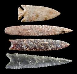 American Indian flint arrowheads made around 8000 BC. .